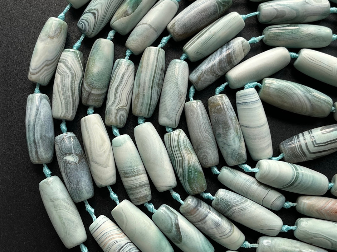 8PCS 13x40mm Greenish blue stripe dream agate rice beads