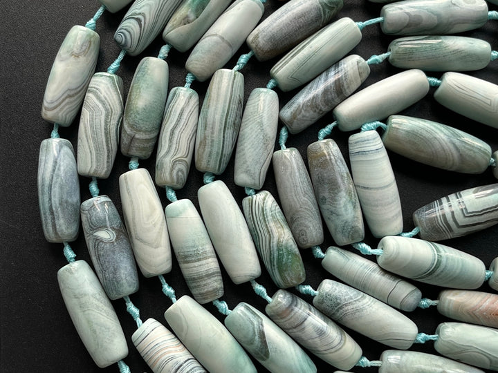 8PCS 13x40mm Greenish blue stripe dream agate rice beads
