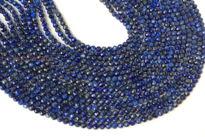 15.5“ A natural Lapis lazuli stone 4mm round faceted beads Q2