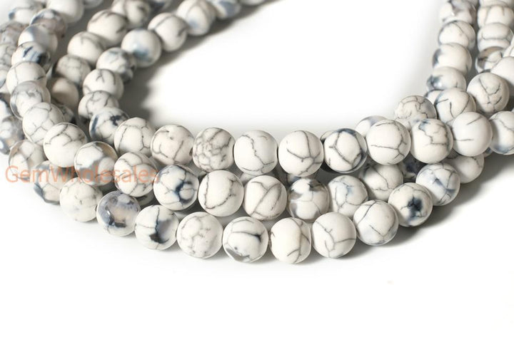 15" 8mm/10mm white dream fire dragon veins frosted Agate Round beads