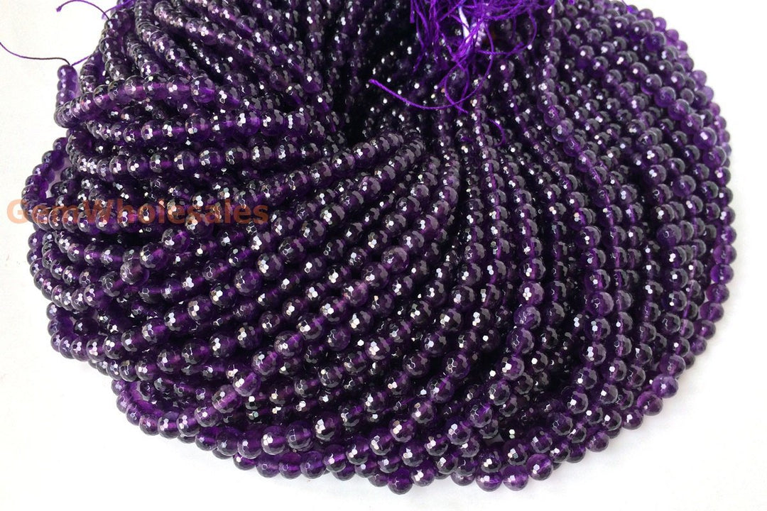 15.5" 6mm Natural Dark Amethyst round faceted quartz beads