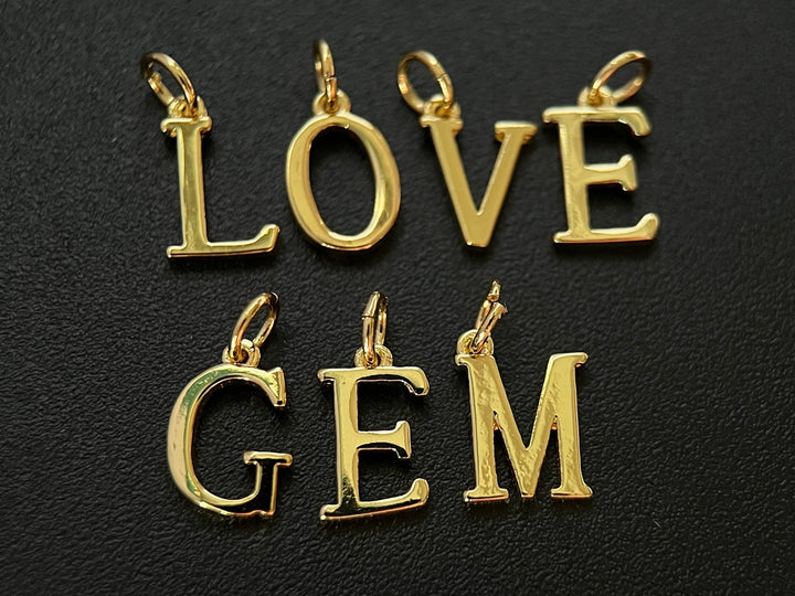 5PCS 8mm gold plated brass alphabet letters charms DIY jewelry findings A~Z