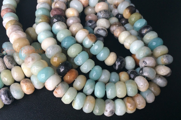 15" 6x10mm Natural amazonite rondelle beads,multi color amazonite roundel faceted