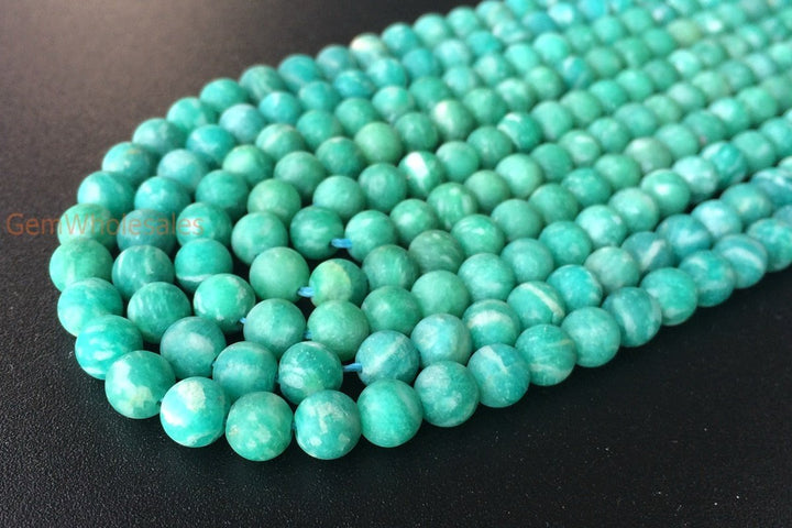 15.5" Natural Matte/frosted Russian amazonite 4mm/6mm round beads