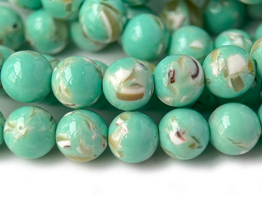 15.5" 6/8/10mm Green Turquoise With Shell Inlay round beads MTL