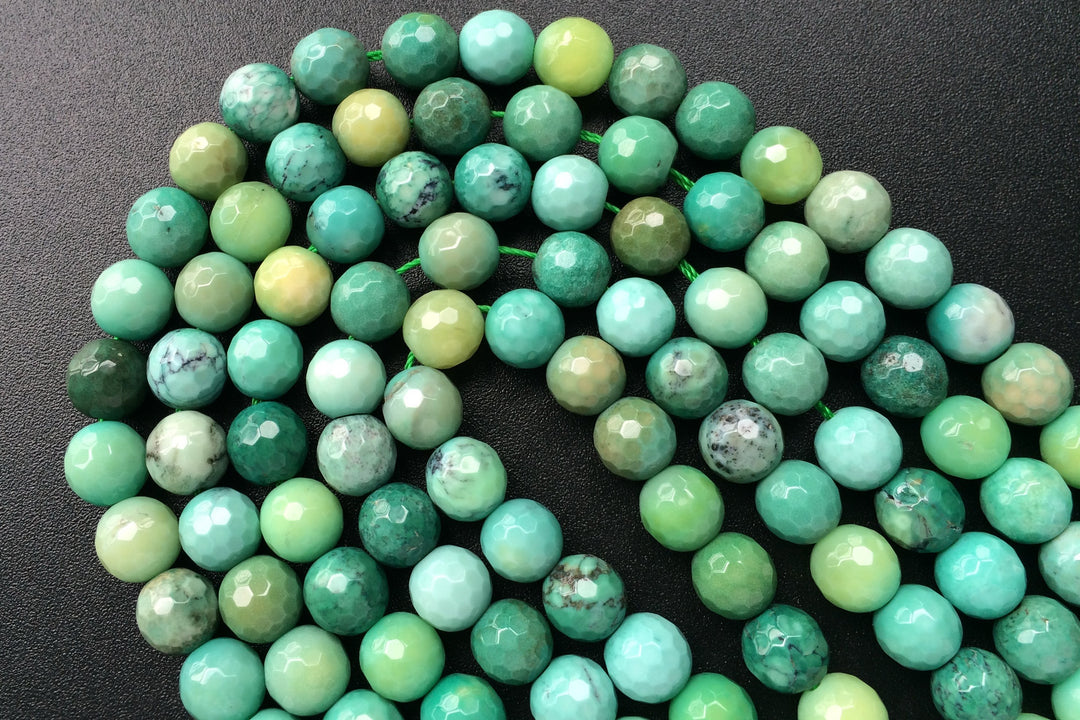 15.5" Natural Moss Green Opal 10mm/12mm/14mm round 128 faceted beads, Natural Green gemstone