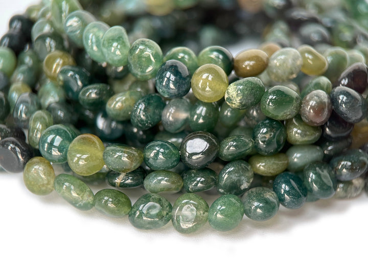 15.5" natural 3~5mm green moss Agate Pebble beads Gemstone