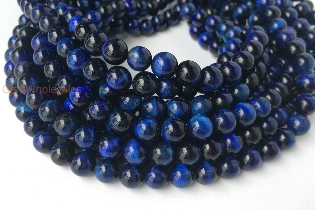15.5" 8mm/10mm/12mm Dyed Dark Blue tiger eye round stone beads
