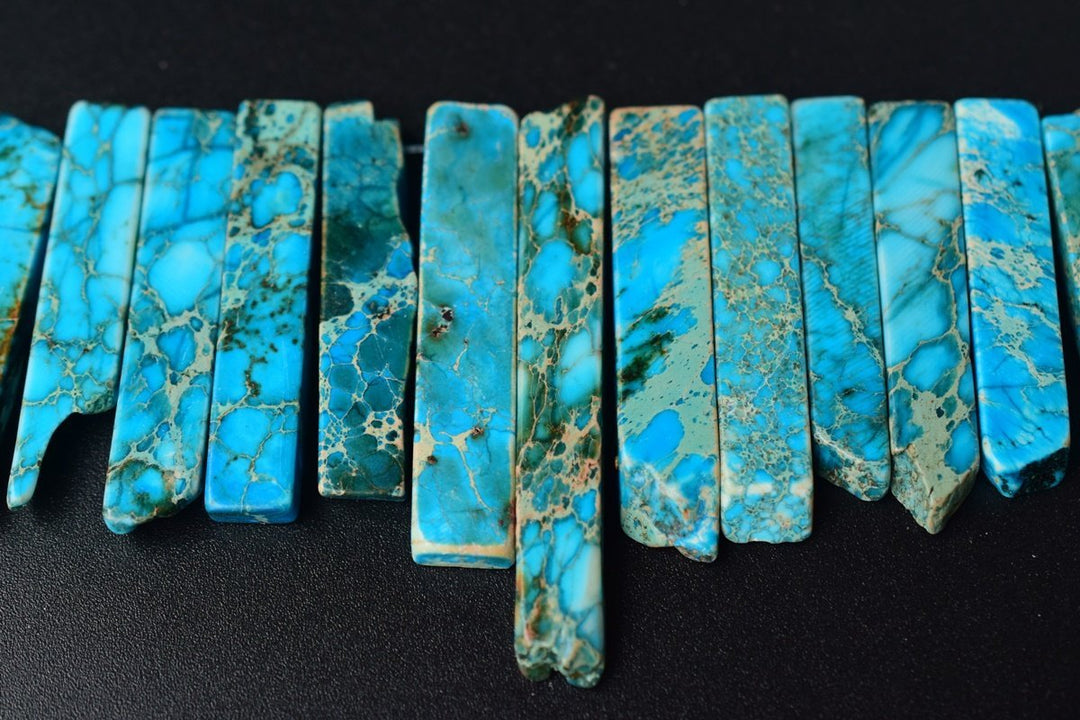 15.5" 20~50*6mm Blue Aqua Terra Jasper graduated slab,Top Drilled Stick beads, imperssion jasper