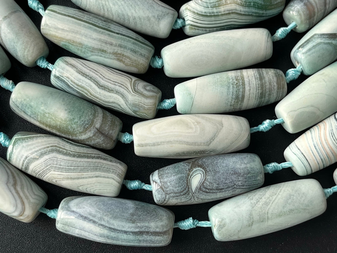 8PCS 13x40mm Greenish blue stripe dream agate rice beads