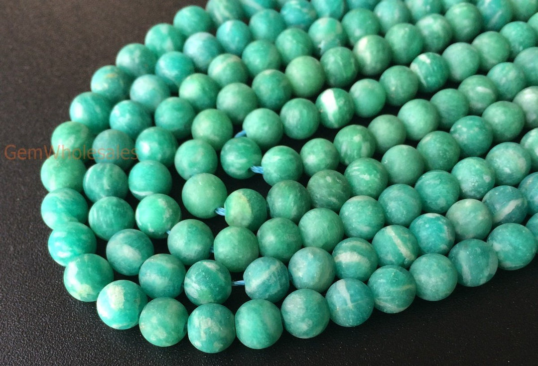 15.5" Natural Matte/frosted Russian amazonite 4mm/6mm round beads
