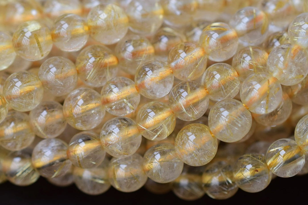 15.5" 4mm A Natural golden hair rutilated quartz round crystal beads