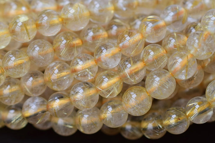 15.5" 4mm A Natural golden hair rutilated quartz round crystal beads