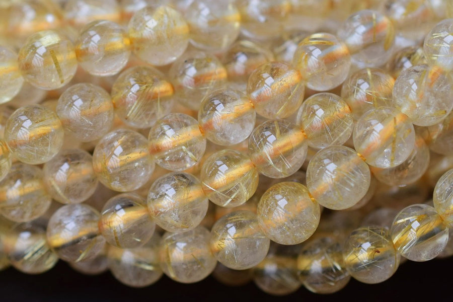 15.5" 4mm A Natural golden hair rutilated quartz round crystal beads