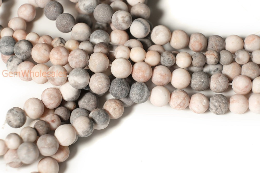 15.5" 8mm Natural matte/frosted pink Zebra jasper round gemstone beads