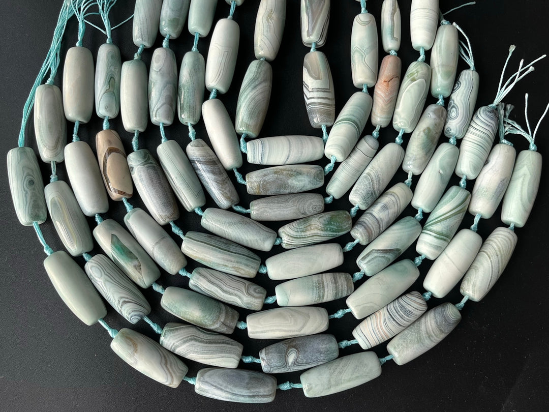 8PCS 13x40mm Greenish blue stripe dream agate rice beads