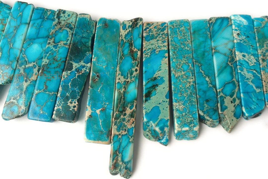 15.5" 20~50*6mm Blue Aqua Terra Jasper graduated slab,Top Drilled Stick beads, imperssion jasper