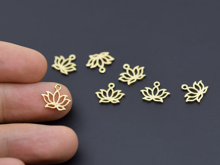 5PCS 8x12mm gold plated brass lotus charms, jewelry findings