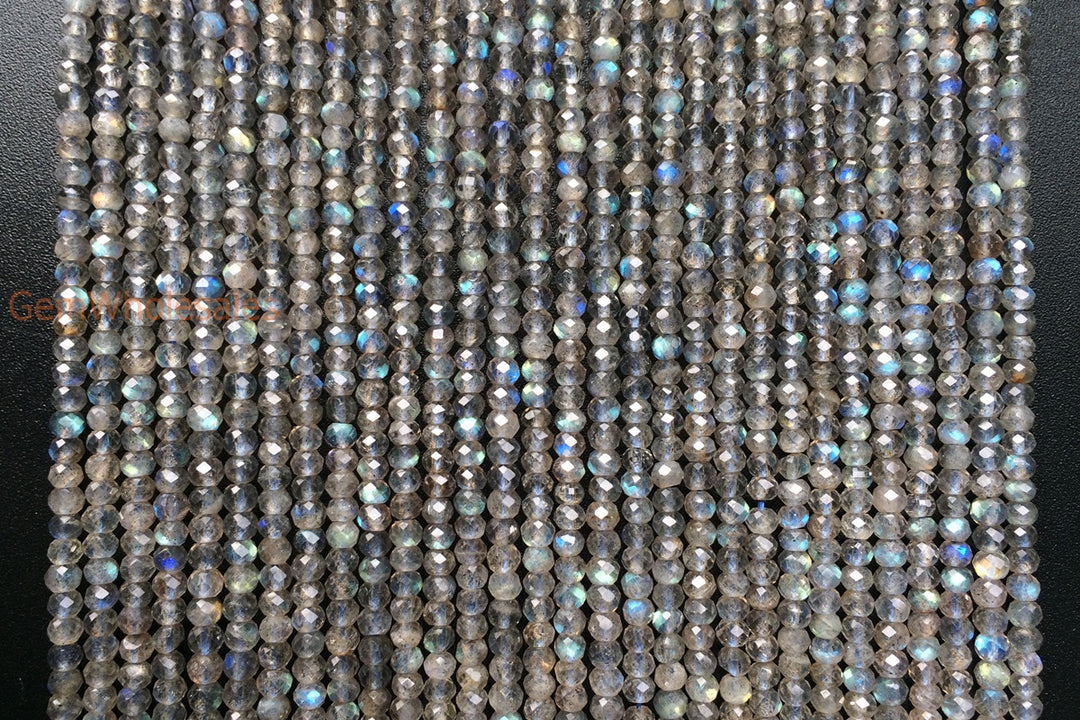 15" 2x3~4mm Labradorite roundel faceted beads,rondelle faceted gemstone beads AA