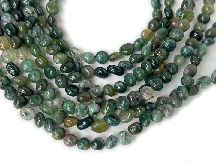 15.5" natural 3~5mm green moss Agate Pebble beads Gemstone