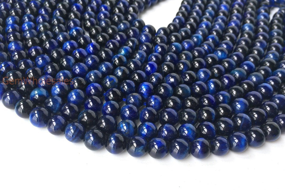 15.5" 8mm/10mm/12mm Dyed Dark Blue tiger eye round stone beads