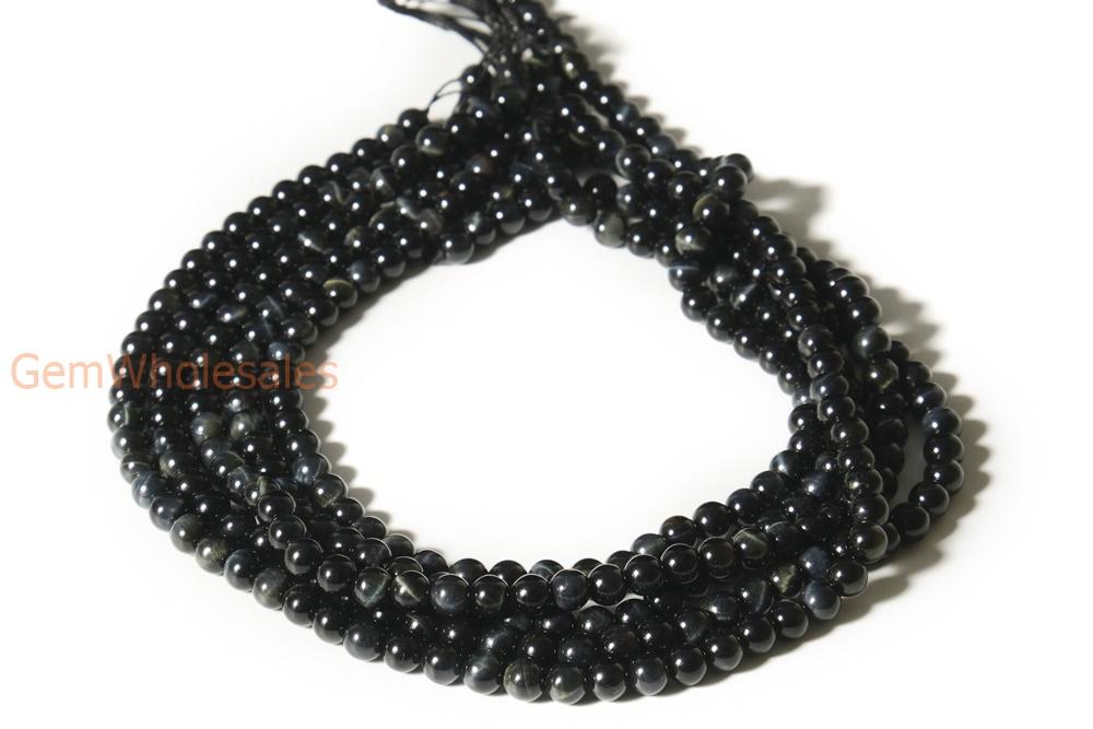 15.5" 6mm AB genuine natural Blue tiger eye round semi precious stone beads