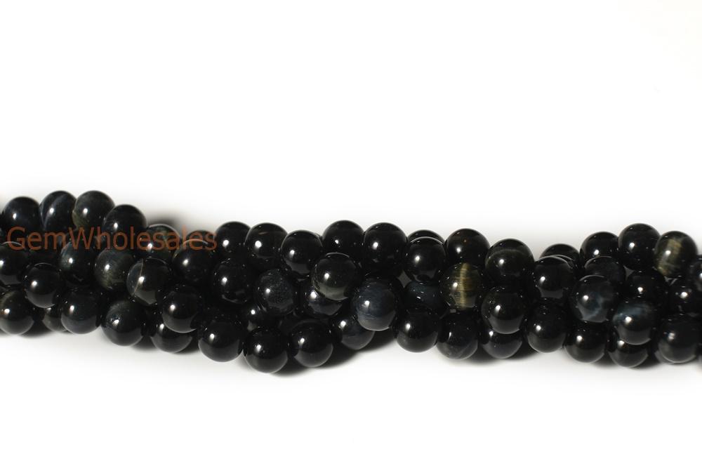 15.5" 6mm AB genuine natural Blue tiger eye round semi precious stone beads