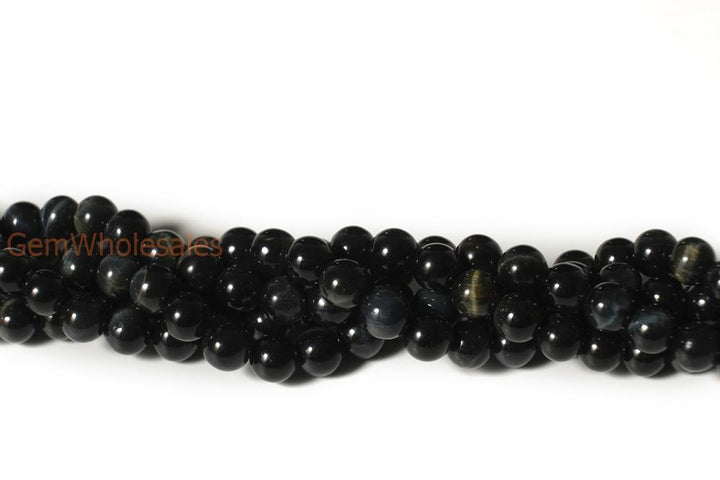 15.5" 6mm AB genuine natural Blue tiger eye round semi precious stone beads