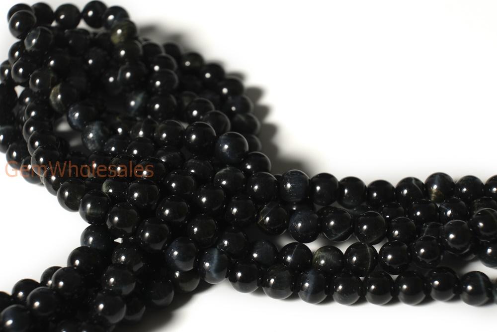 15.5" 6mm AB genuine natural Blue tiger eye round semi precious stone beads