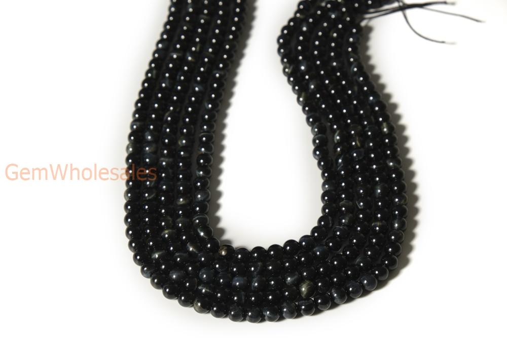 15.5" 6mm AB genuine natural Blue tiger eye round semi precious stone beads