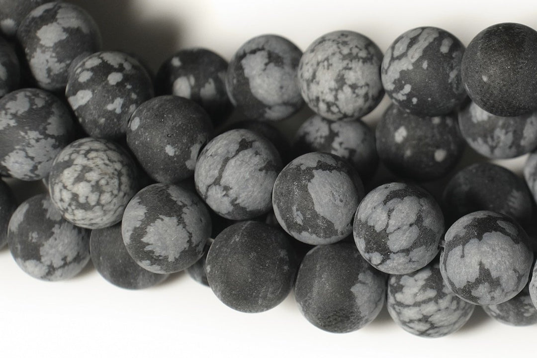 15.5" 6mm/8mm/10mm/12mm Matte/frosted Natural Snowflake Obsidian round beads