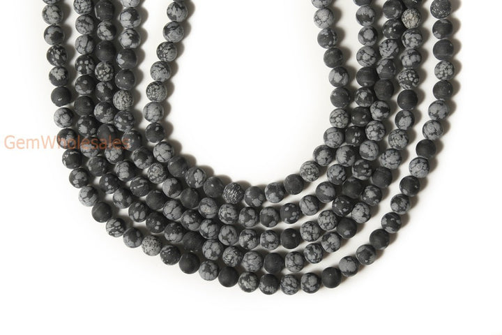 15.5" 6mm/8mm/10mm/12mm Matte/frosted Natural Snowflake Obsidian round beads