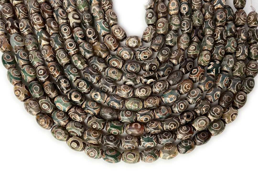 14" 10x14mm Antique green Bulk tibetan Dzi agate barrel beads, rice beads