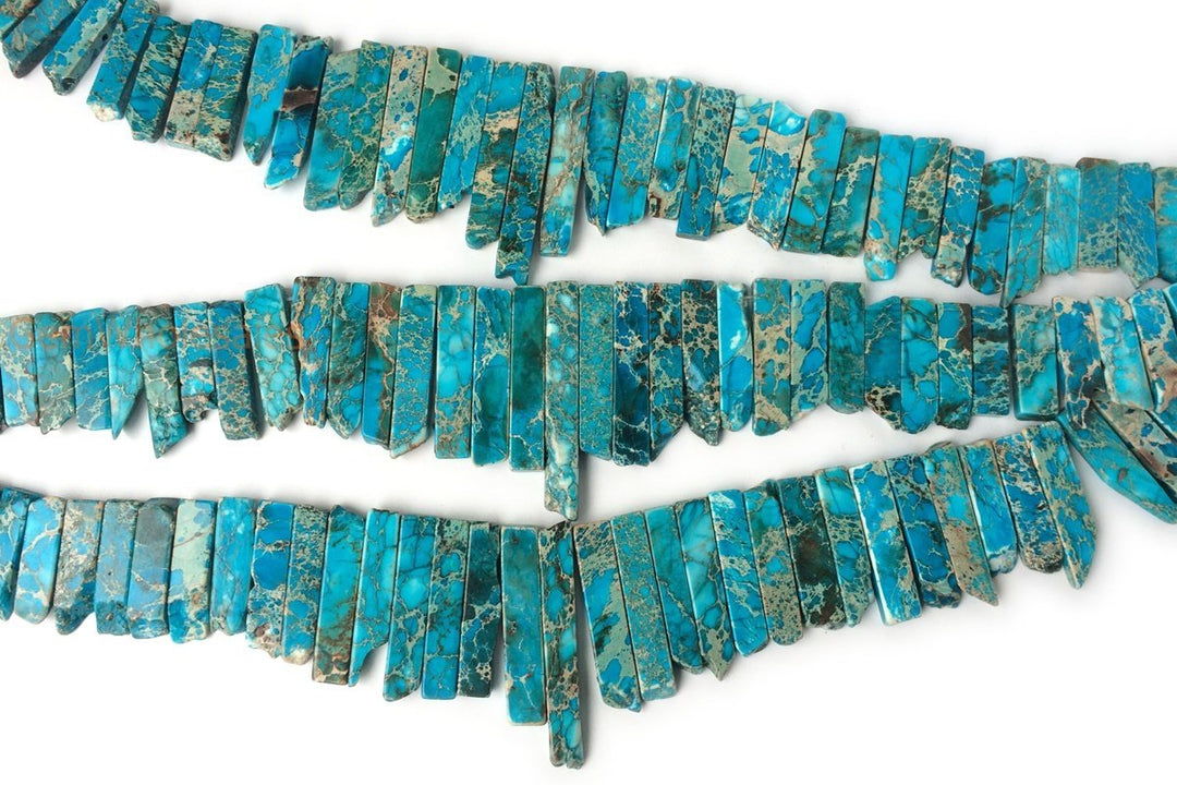 15.5" 20~50*6mm Blue Aqua Terra Jasper graduated slab,Top Drilled Stick beads, imperssion jasper