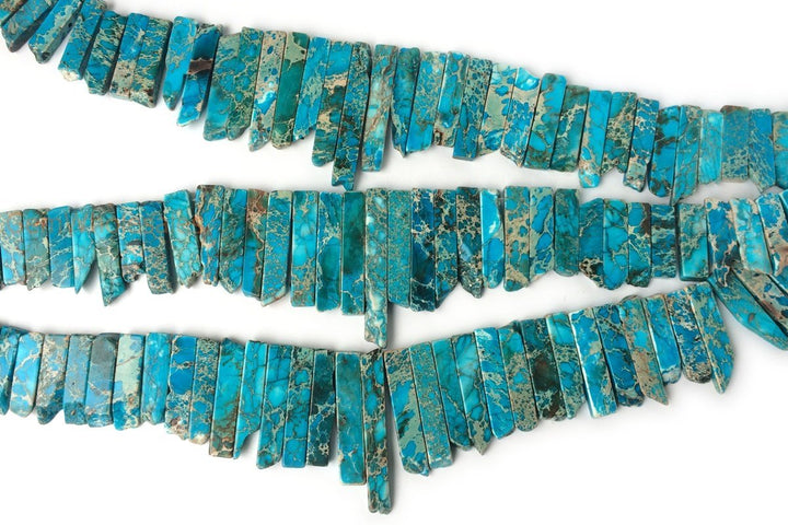 15.5" 20~50*6mm Blue Aqua Terra Jasper graduated slab,Top Drilled Stick beads, imperssion jasper