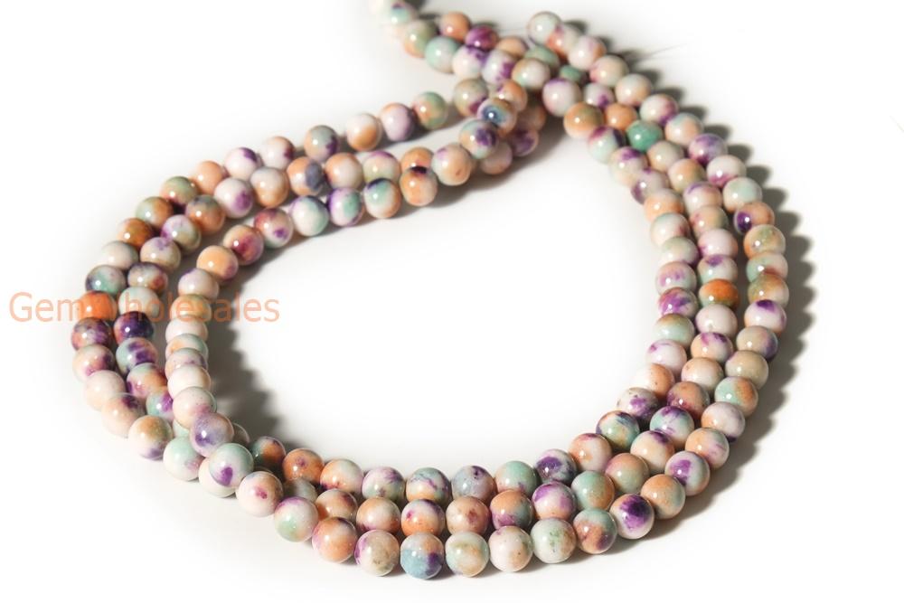 15.5" 8mm Dyed Orange Green purple jade round jewelry beads X019