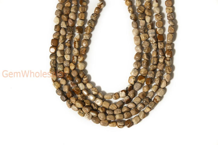 15.5" 5~7mm Natural Picture jasper pebbles beads,yellow potato beads, small nugget beads