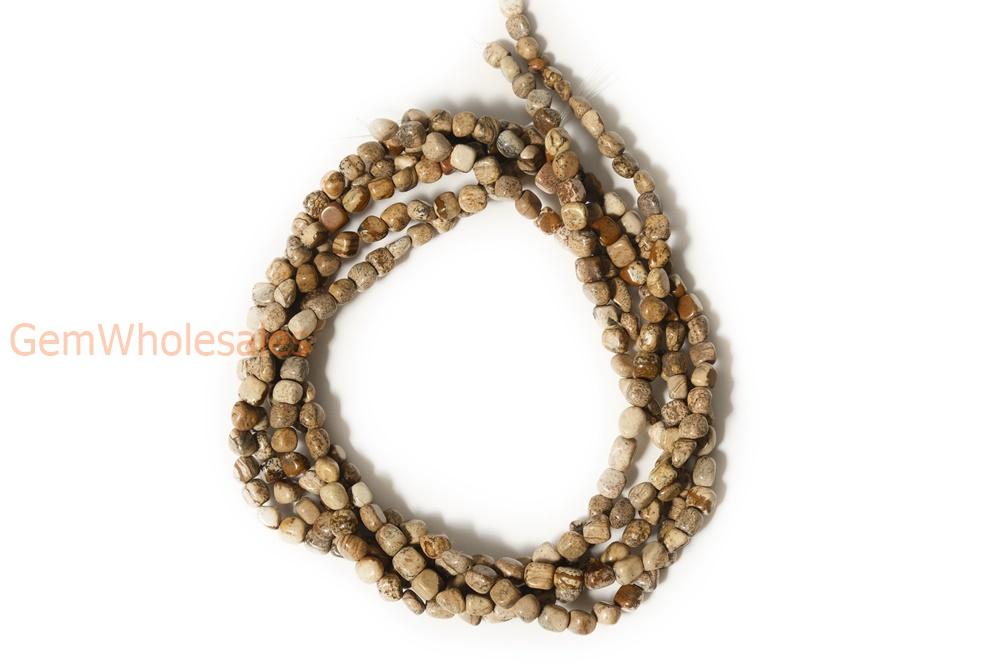 15.5" 5~7mm Natural Picture jasper pebbles beads,yellow potato beads, small nugget beads