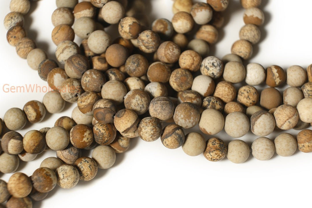 15.5" Matte/frosted picture stone 8mm round beads,frosted picture jasper