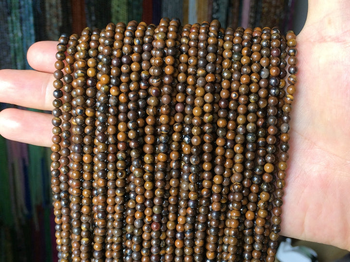 15.5" 4mm Natural yellow iron tiger eye stone round beads