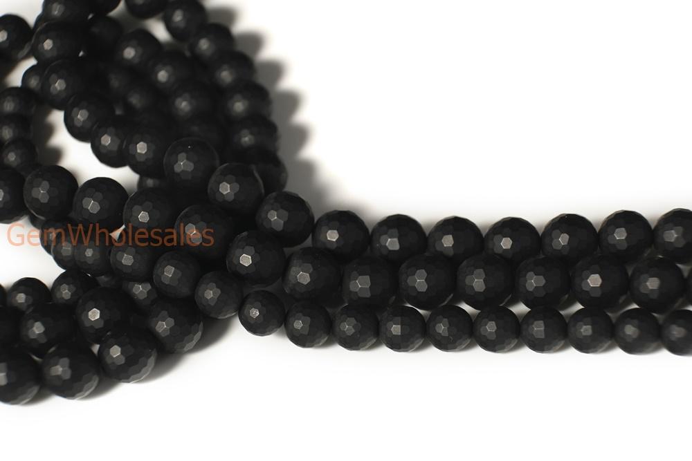 15.5" 6mm/8mm/10mm Matte/frosted black onyx/agate round 128 faceted beads,gemstone