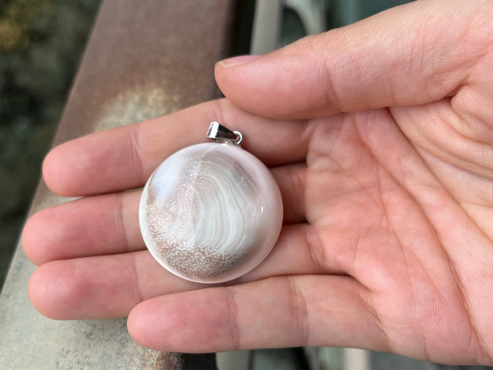 1PC 30~40mm Sun shell fossil round pendant, solar spiral shell