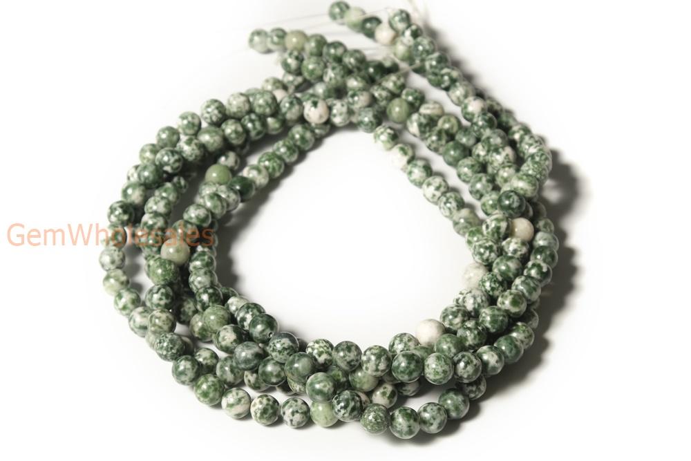 15.5" Natural QingHai green jasper 6mm/8mm/10mm/12mm round beads, Green spot stone