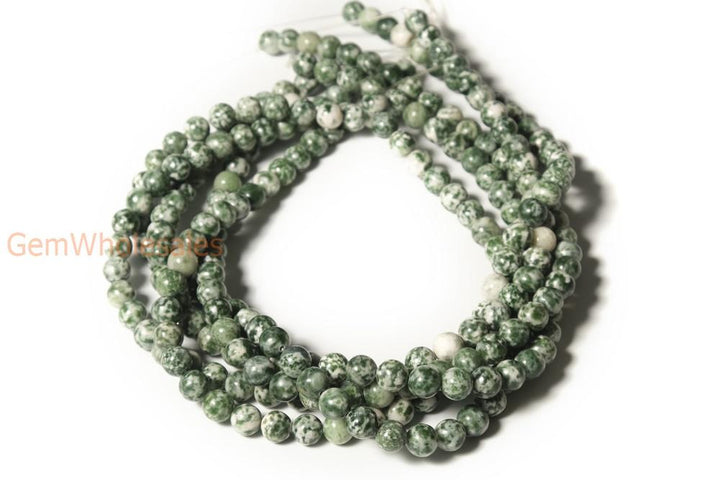 15.5" Natural QingHai green jasper 6mm/8mm/10mm/12mm round beads, Green spot stone