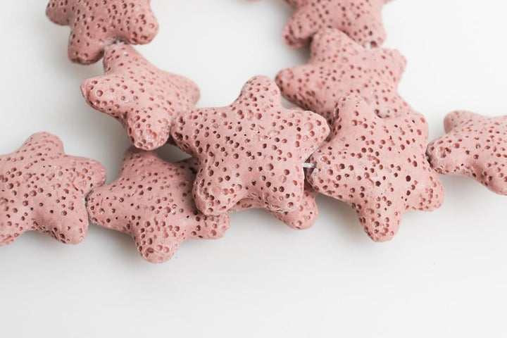 25mm light pink red Lava starfish Gemstone pendant