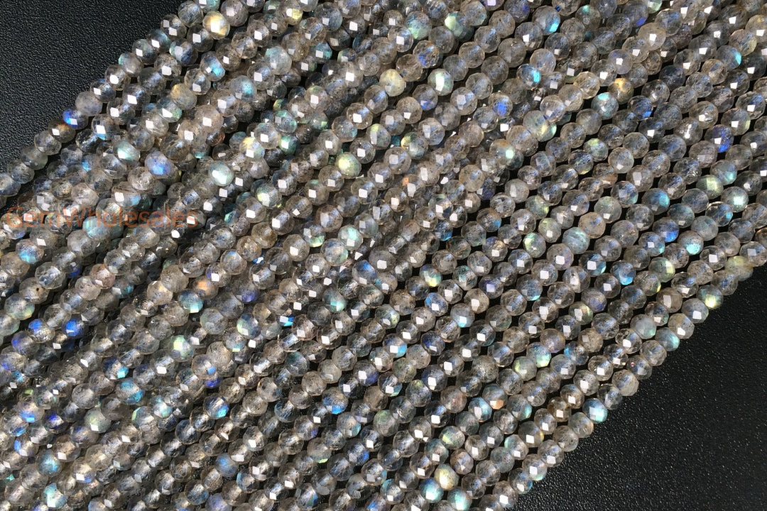 15" 2x3~4mm Labradorite roundel faceted beads,rondelle faceted gemstone beads AA