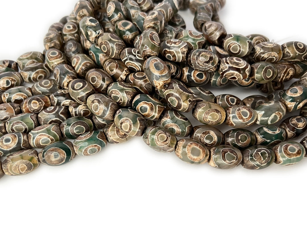 14" 10x14mm Antique green Bulk tibetan Dzi agate barrel beads, rice beads