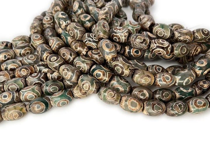14" 10x14mm Antique green Bulk tibetan Dzi agate barrel beads, rice beads