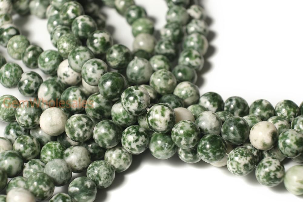 15.5" Natural QingHai green jasper 6mm/8mm/10mm/12mm round beads, Green spot stone