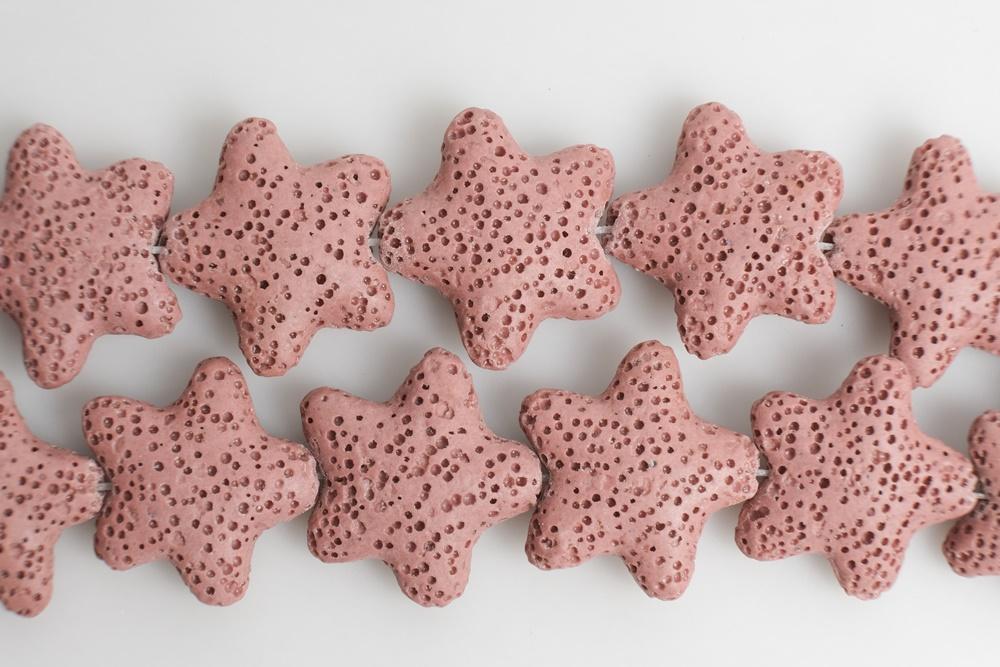 25mm light pink red Lava starfish Gemstone pendant
